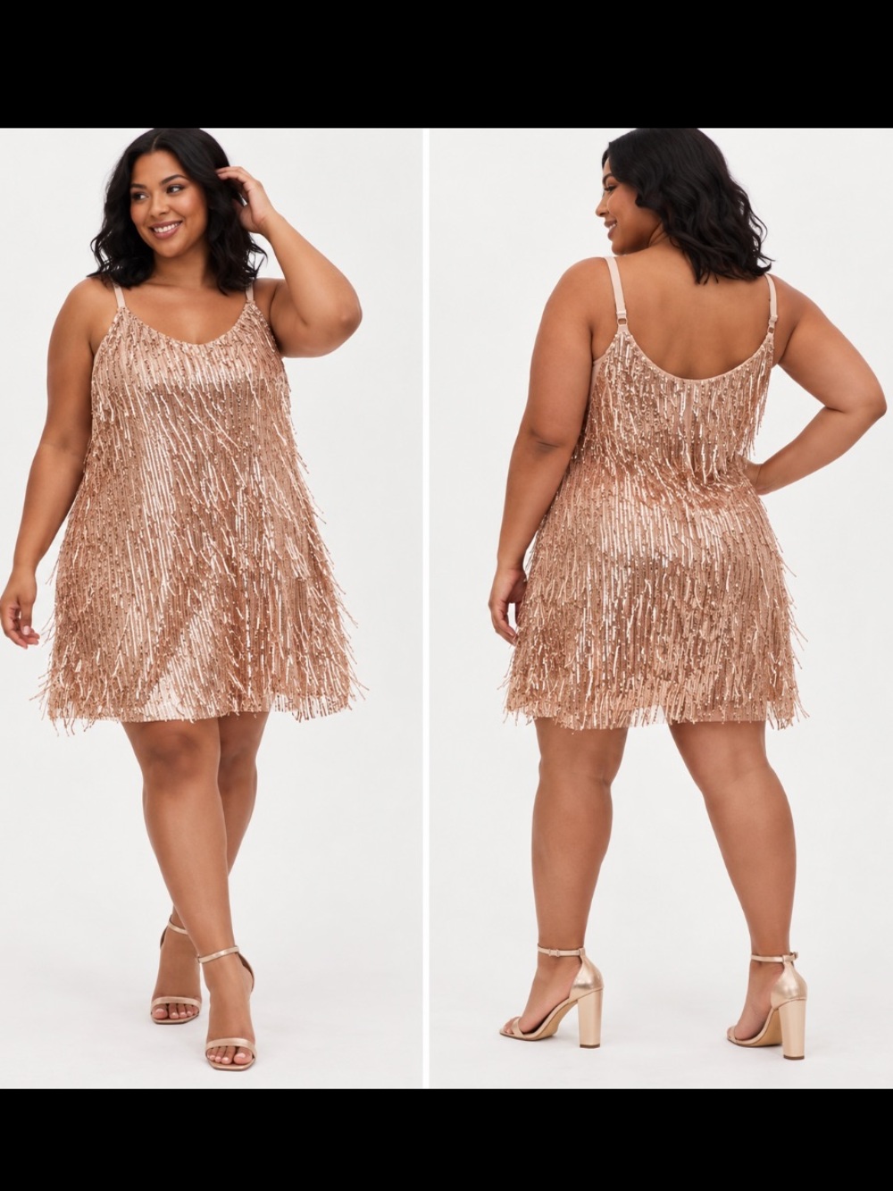 Torrid rose gold FRINGE SEQUIN Mini dress, sz 2(18-20) 1 Time wear..Dry cleaned